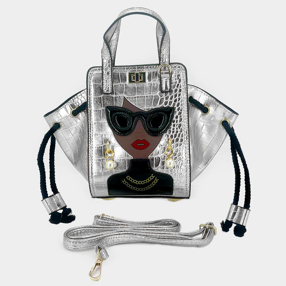 Girl Accented Alligator Patterned Tote / Crossbody Bag