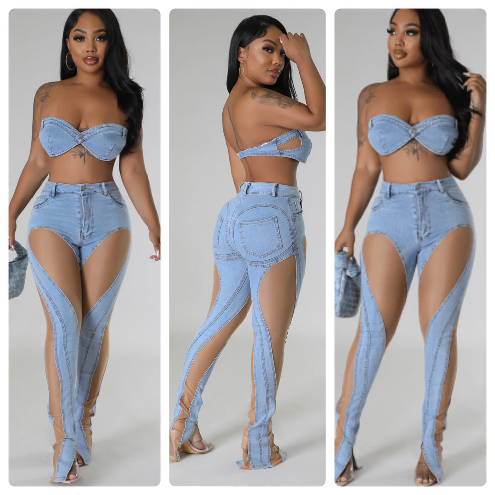 The Stassie Denim Pants Set