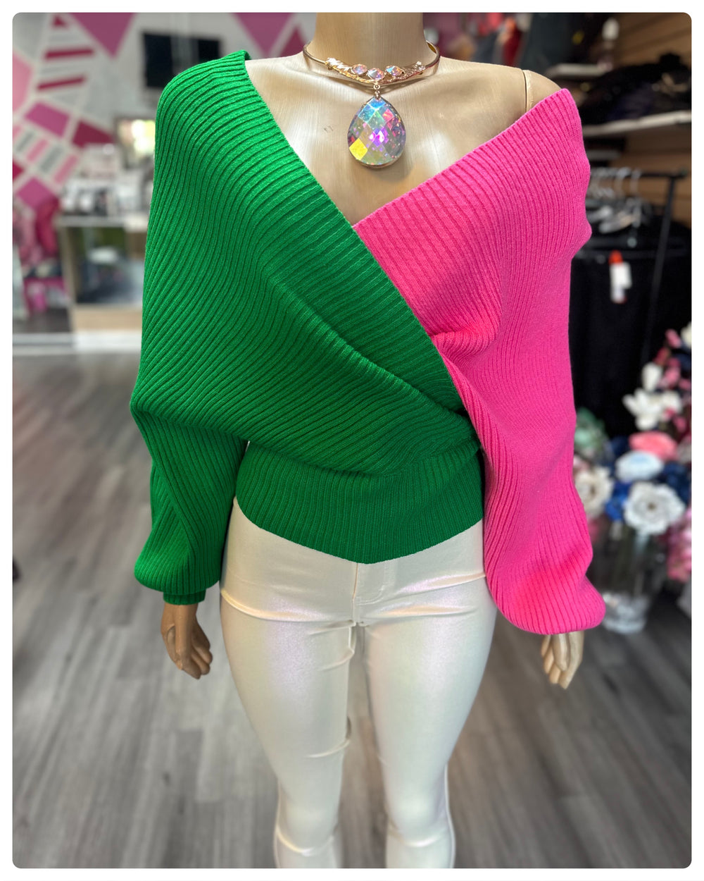 Pink & Green Dolman Sweater