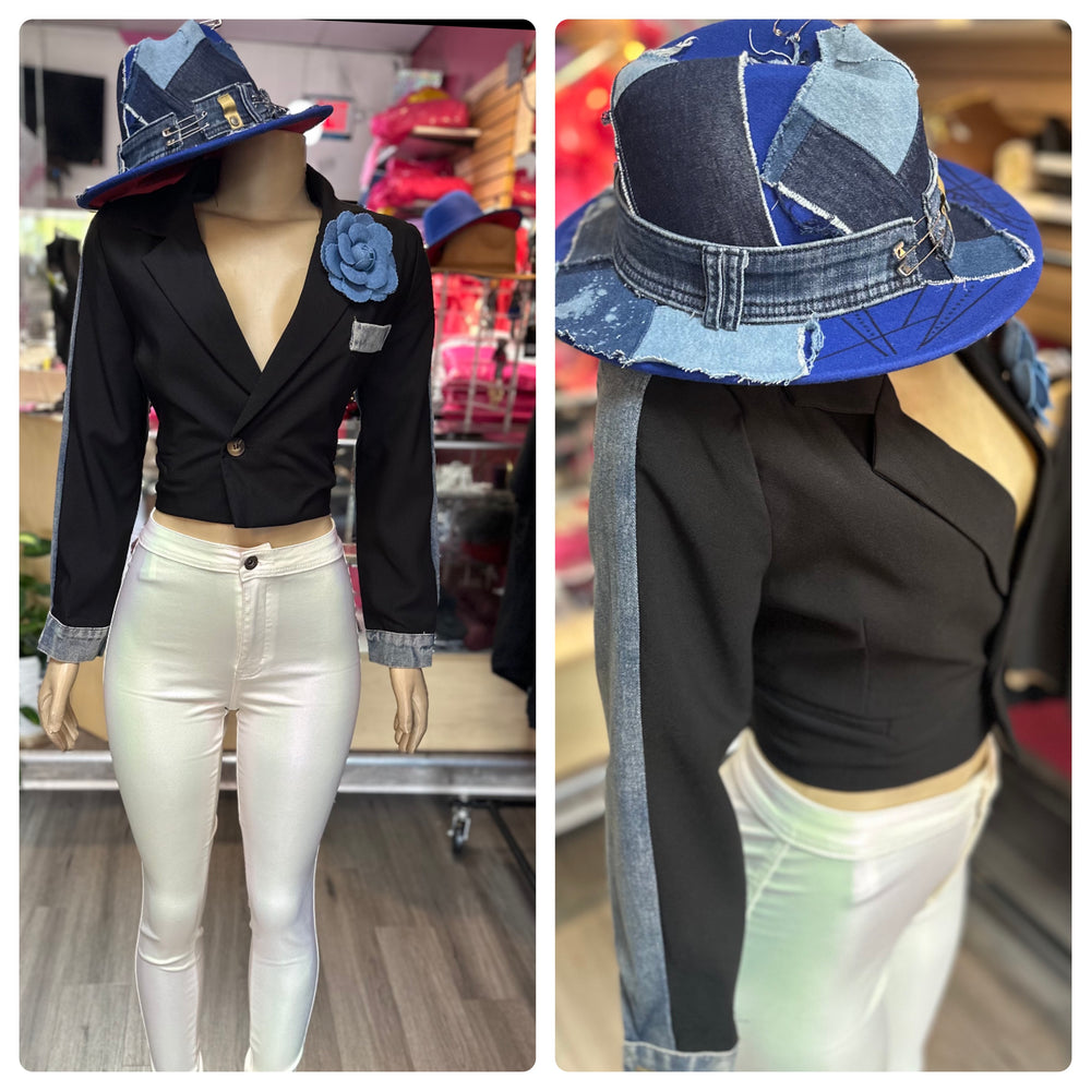 The Kristin Denim & Black Crop Blazer