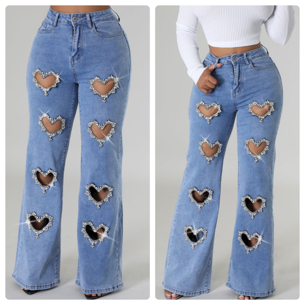 Rhinestone Heart Jeans