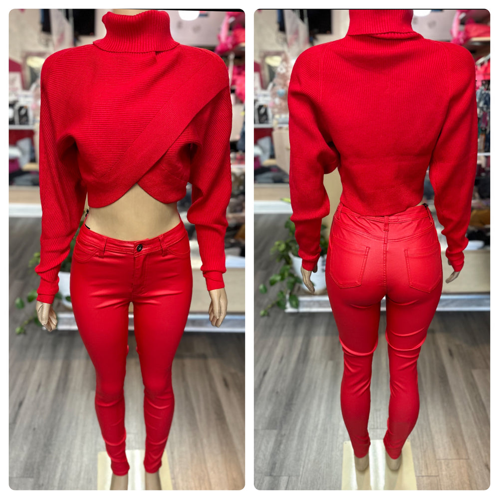 Red Faux Leather Jeggings