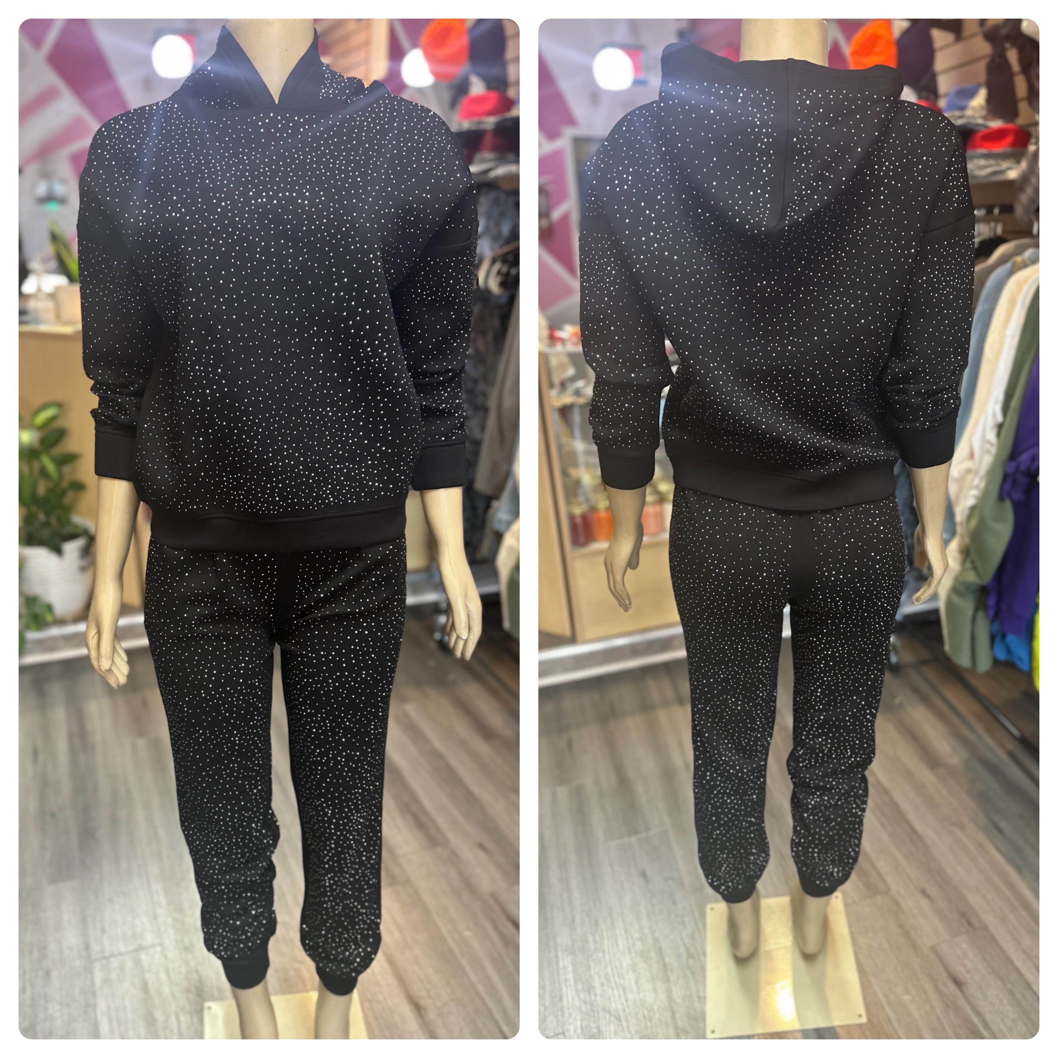 All Over Rhinestone Hoodie Dress