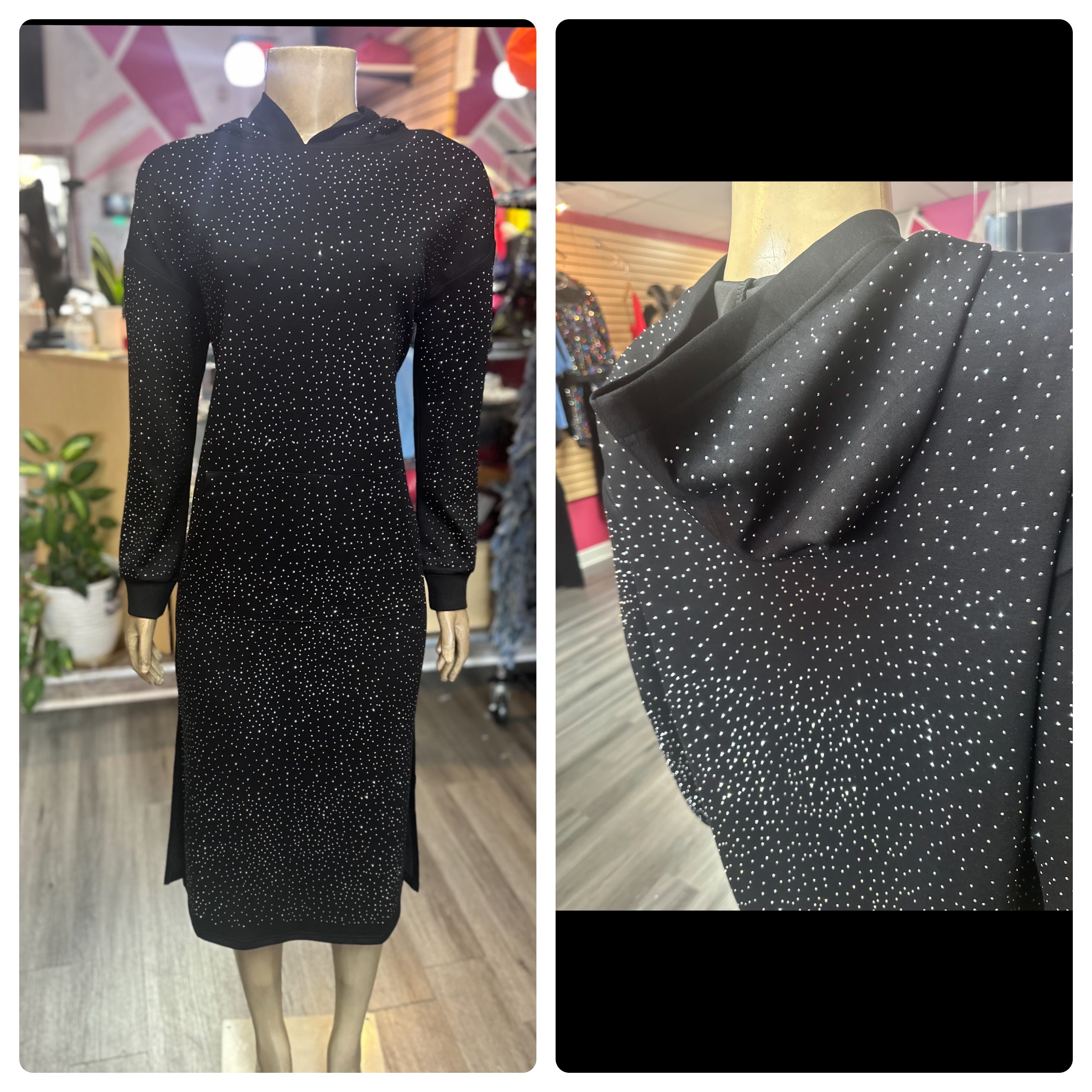 All Over Rhinestone Hoodie Dress