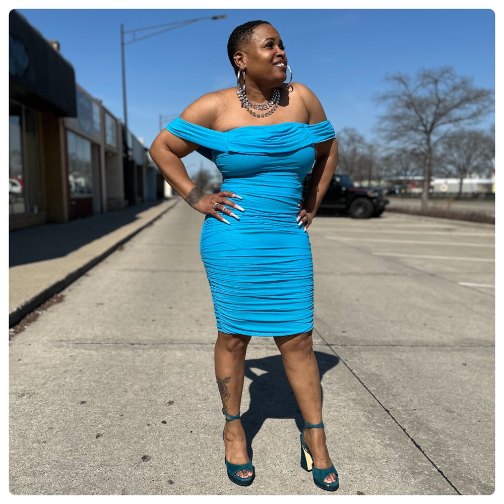 Teal Cazzy Bandage Dress