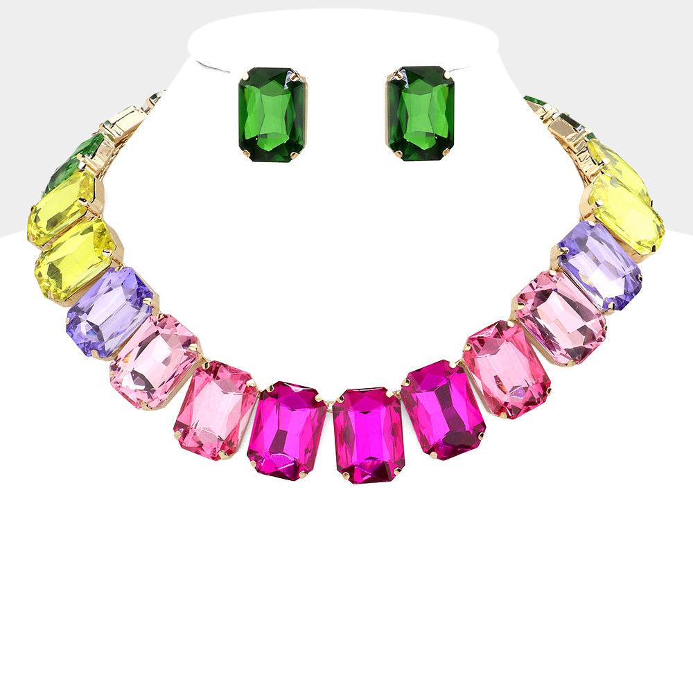 Emerald Cut Stone Collar Evening Necklace
