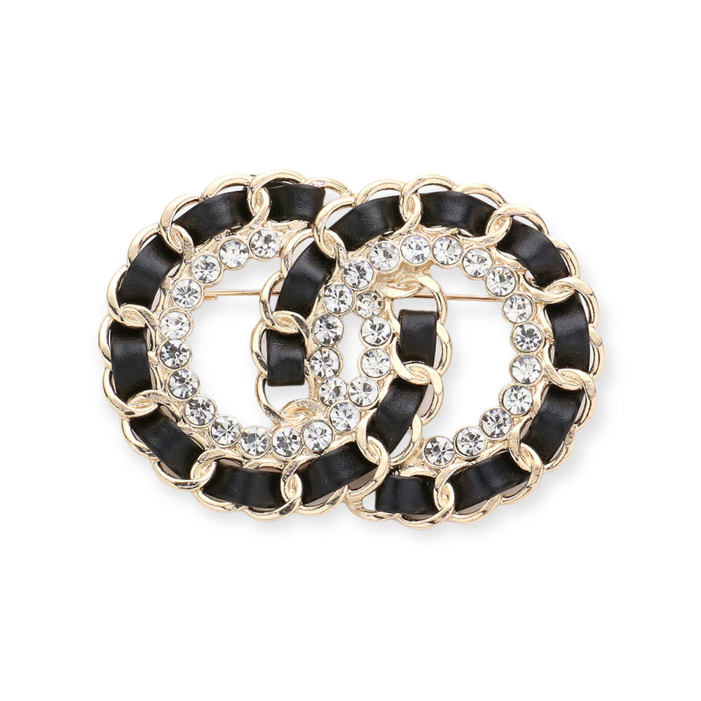 Stone Embellished Double Open Circle Link Pin Brooch